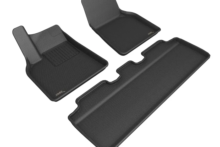 3D MAXpider Kagu full set floor mats in black with carbon fiber style textured surface and raised edges