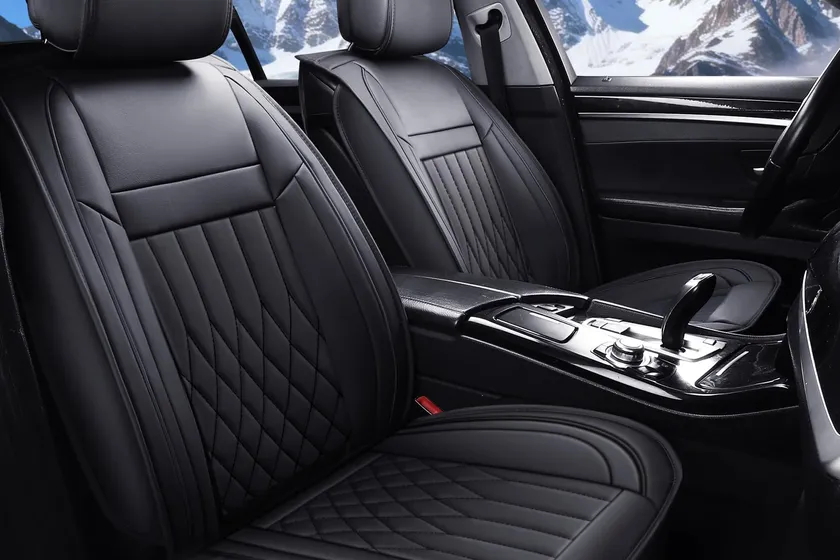 Black Aierxuan waterproof leather car seat covers with full coverage design on front and rear seats