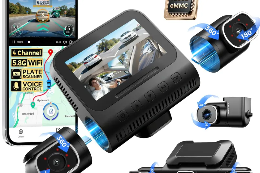 AZDOME M660 four-lens 360 dash cam with built-in eMMC storage and adjustable lenses