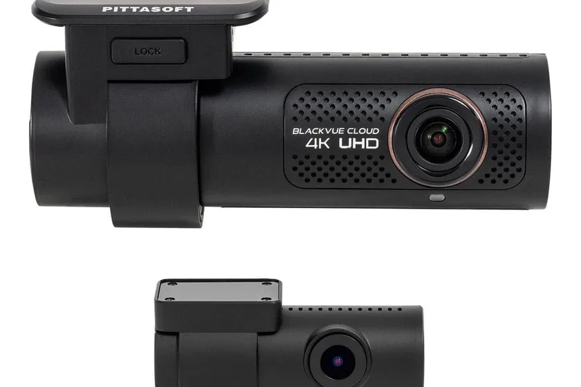 BlackVue DR970X-2CH cylindrical front dash cam with matching rear camera unit