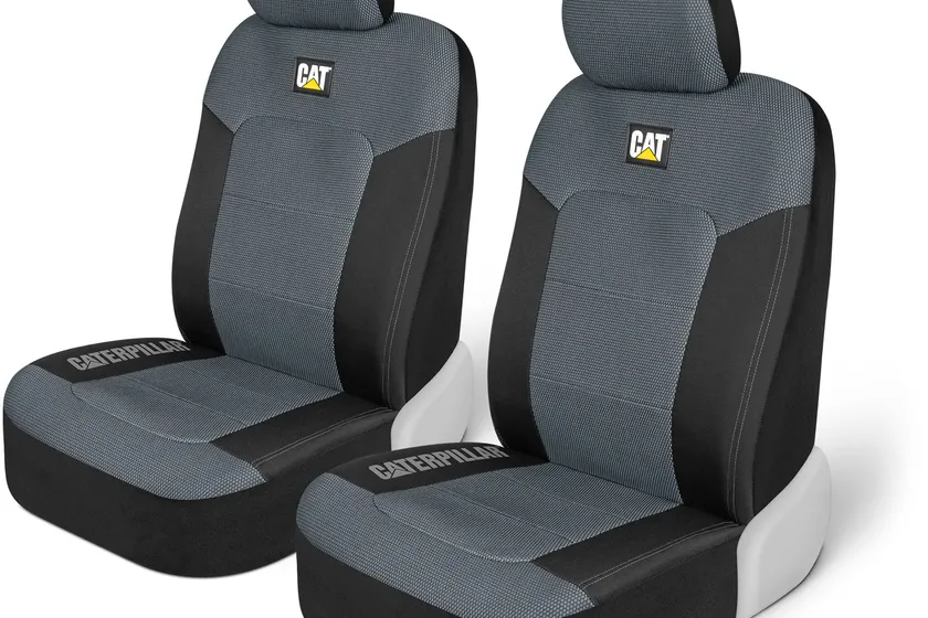 Cat MeshFlex gray universal front seat covers with mesh backs, set of two, shown on truck bucket seats