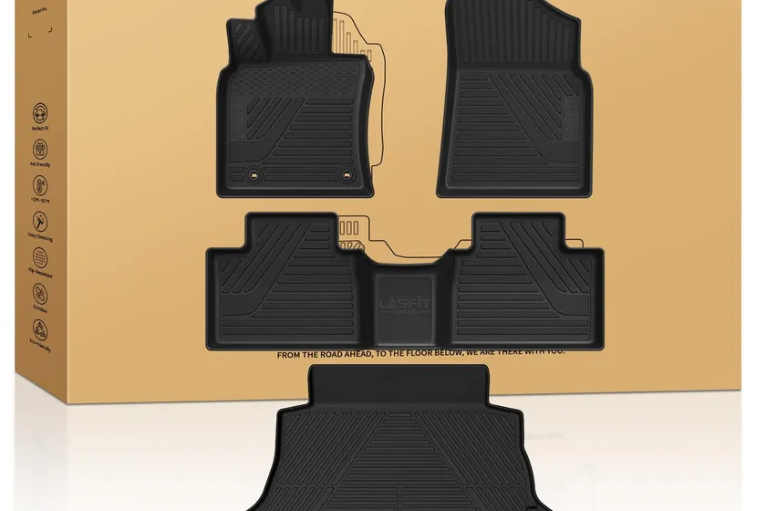 LASFIT all weather TPE floor mats and matching trunk mat in black with laser measured custom fit contours