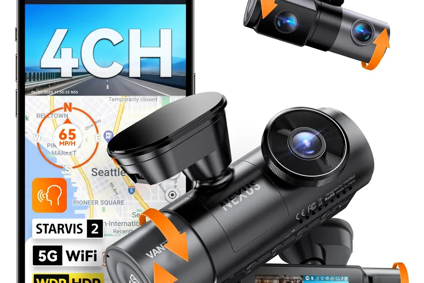 Vantrue N5S four-channel 360 degree dash cam with single-body design covering front, rear, and cabin