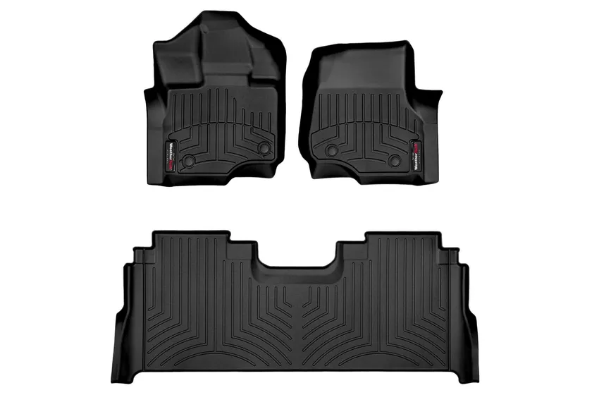 WeatherTech black FloorLiner first and second row set molded for a Ford F-150 SuperCrew